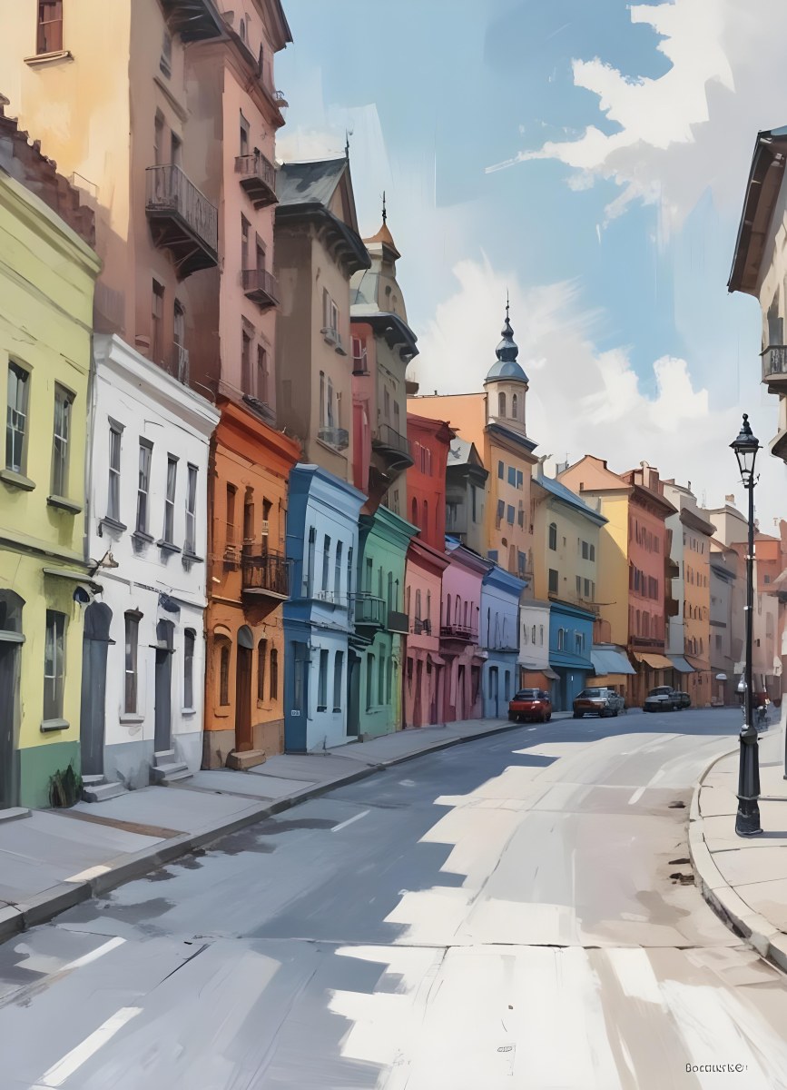 Oil Painting Row Of Colorful Houses With Plants In A City Street Creative Extremely Detailed Brush Stroke 3 74e8