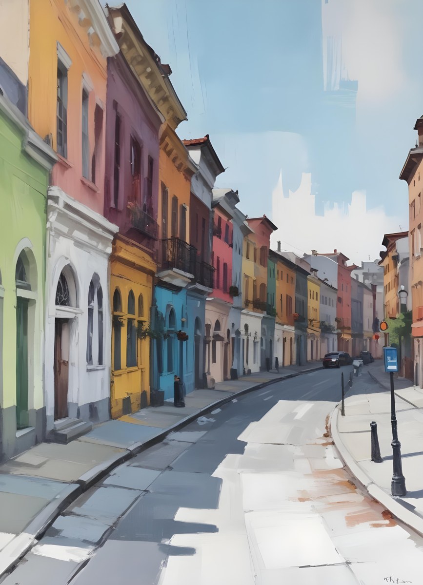 Oil Painting Row Of Colorful Houses With Plants In A City Street Creative Extremely Detailed Brush Stroke 5 5d0b