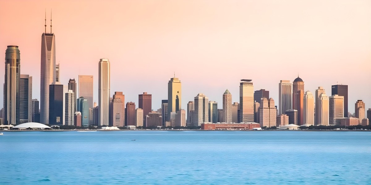 Skyline Of A Modern City With Skyscrapers Featuring A Mix Of Architectural Styles Set Against A Colorful Sky At Dusk With A Body Of Water In The Foreground 12 29b7