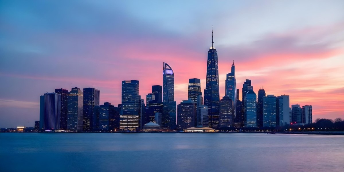 Skyline Of A Modern City With Skyscrapers Featuring A Mix Of Architectural Styles Set Against A Colorful Sky At Dusk With A Body Of Water In The Foreground 14 Ec59