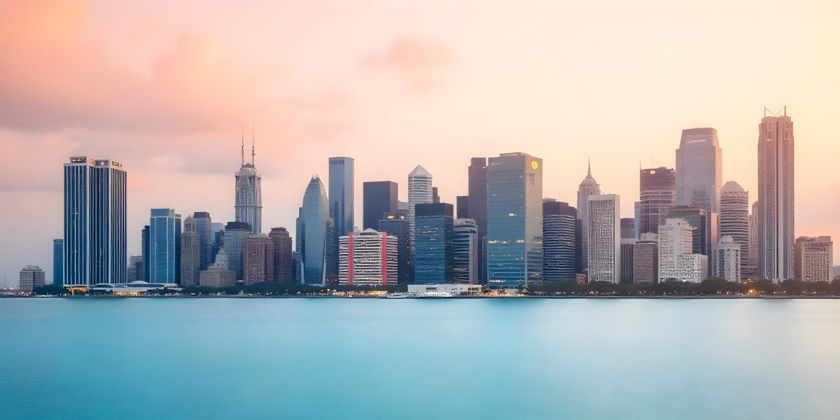 Skyline Of A Modern City With Skyscrapers Featuring A Mix Of Architectural Styles Set Against A Colorful Sky At Dusk With A Body Of Water In The Foreground 29 D2fa