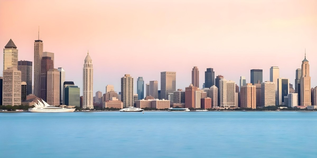 Skyline Of A Modern City With Skyscrapers Featuring A Mix Of Architectural Styles Set Against A Colorful Sky At Dusk With A Body Of Water In The Foreground 4 355a