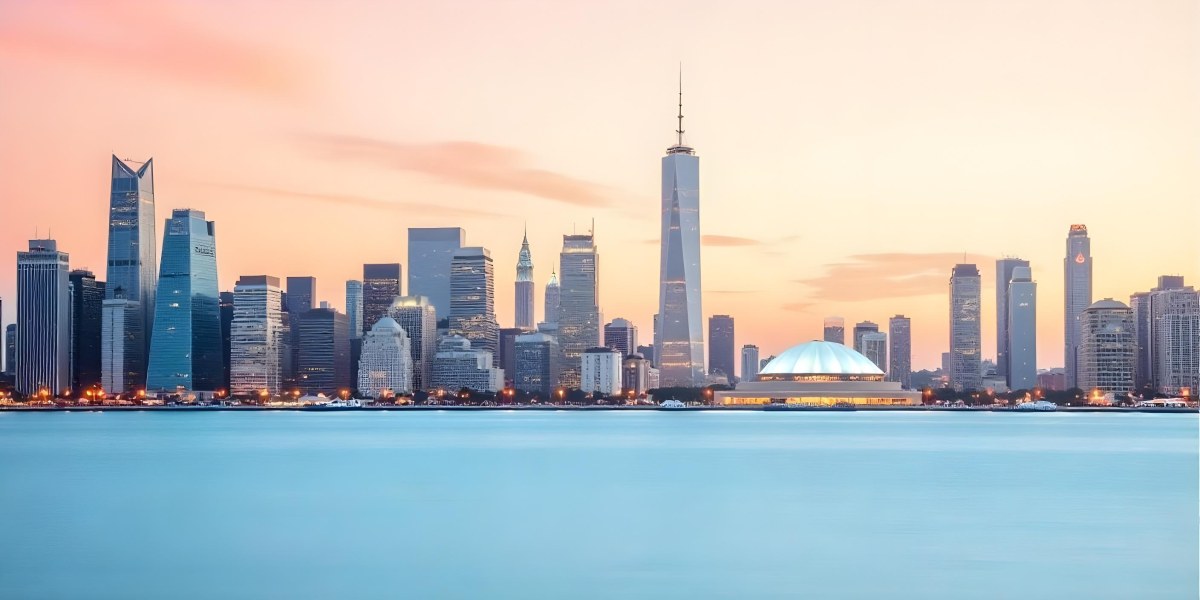 Skyline Of A Modern City With Skyscrapers Featuring A Mix Of Architectural Styles Set Against A Colorful Sky At Dusk With A Body Of Water In The Foreground 8 1ec9
