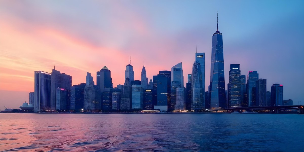 Skyline Of A Modern City With Skyscrapers Featuring A Mix Of Architectural Styles Set Against A Colorful Sky At Dusk With A Body Of Water In The Foreground 9 E6ed