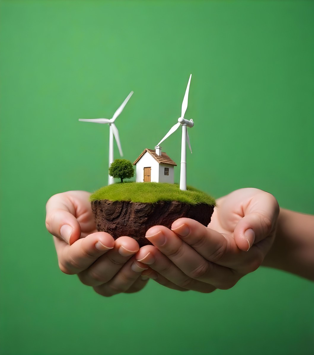 Two Hands Protecting A Green Earth Globe The Globe Is Covered In Lush Green Vegetation The Background Is A Blur Of Green Foliage 12 B56c