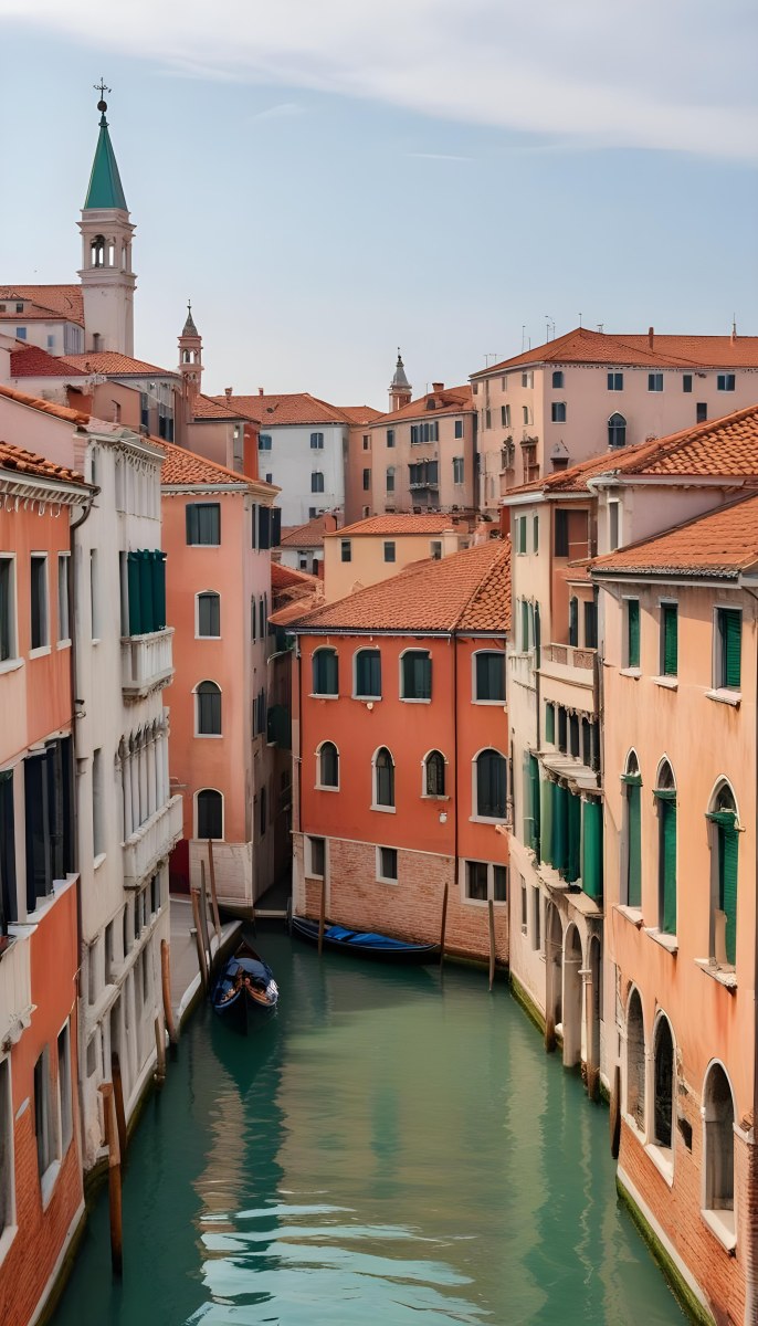 Venice Buildings With Red Roofs And Green Windows Canal In The Middle 98 5022