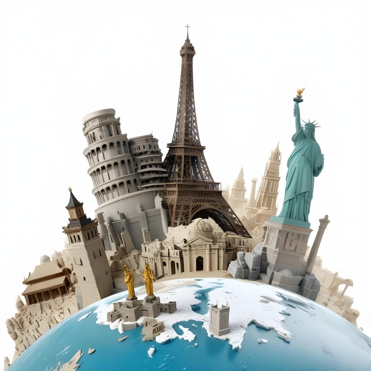 World Monuments On Top Of A World Globe 7 7755