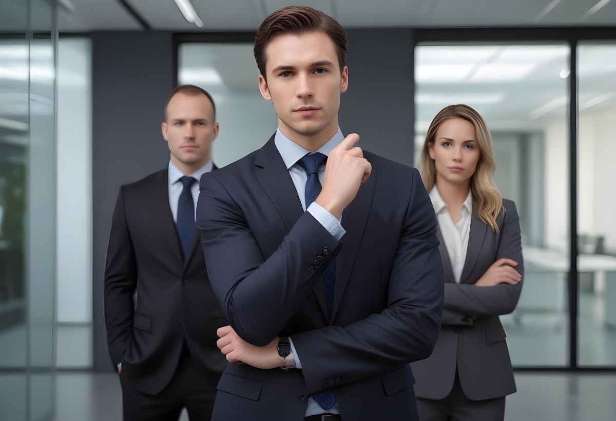 A Group Of Three Business Professionals In A Modern