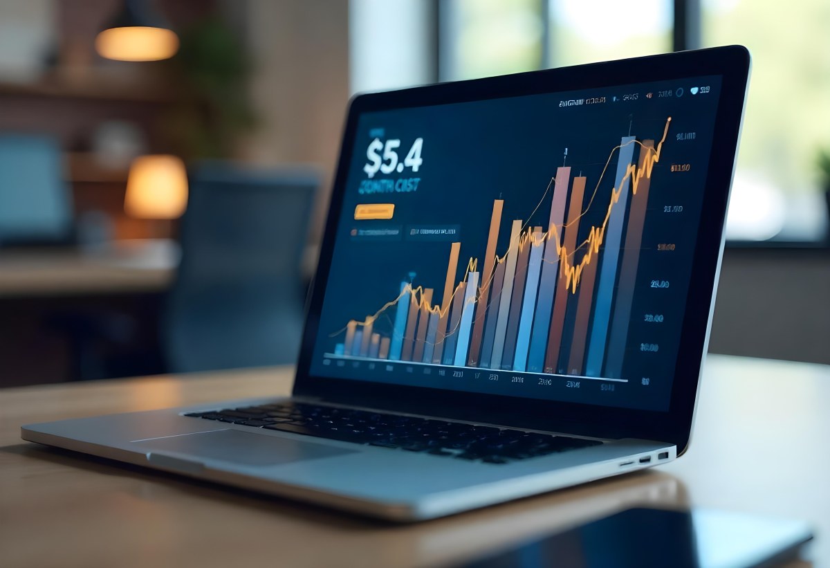 A Laptop With A Keyboard And A Screen Displaying Financial Data With A Bar Graph Overlayed On Top In An Office Environment 26 1887