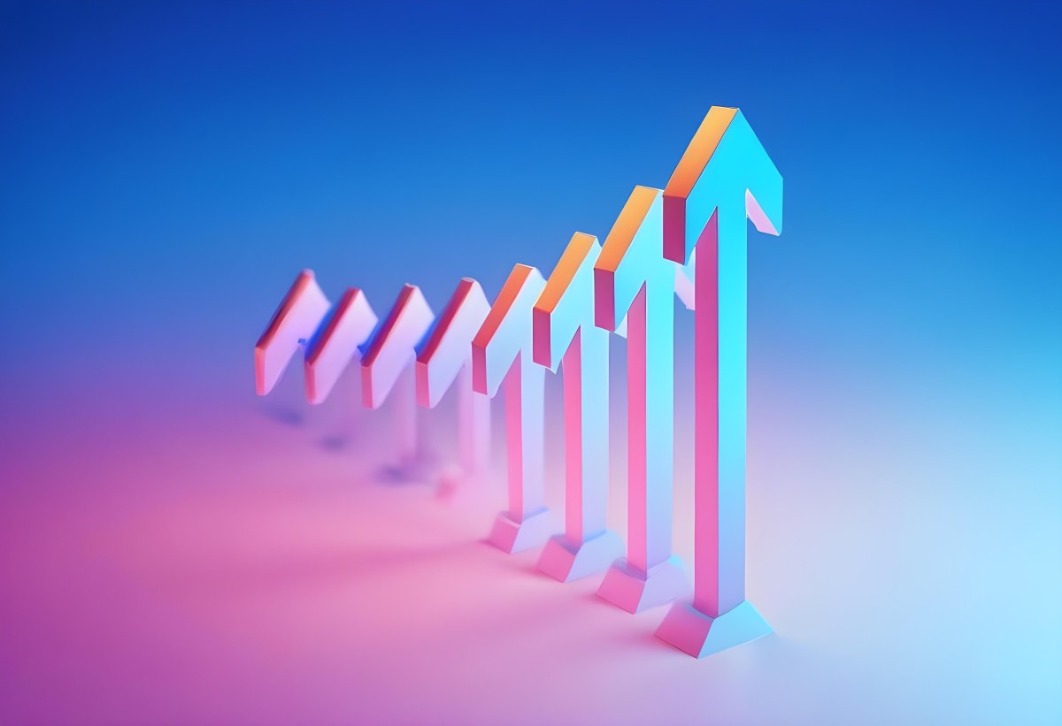 A Row Of Blue Arrows Pointing Upwards The Arrows Are Getting Bigger Blue And Pink Gradient Background Success Concept Business Growth 12 6fa2