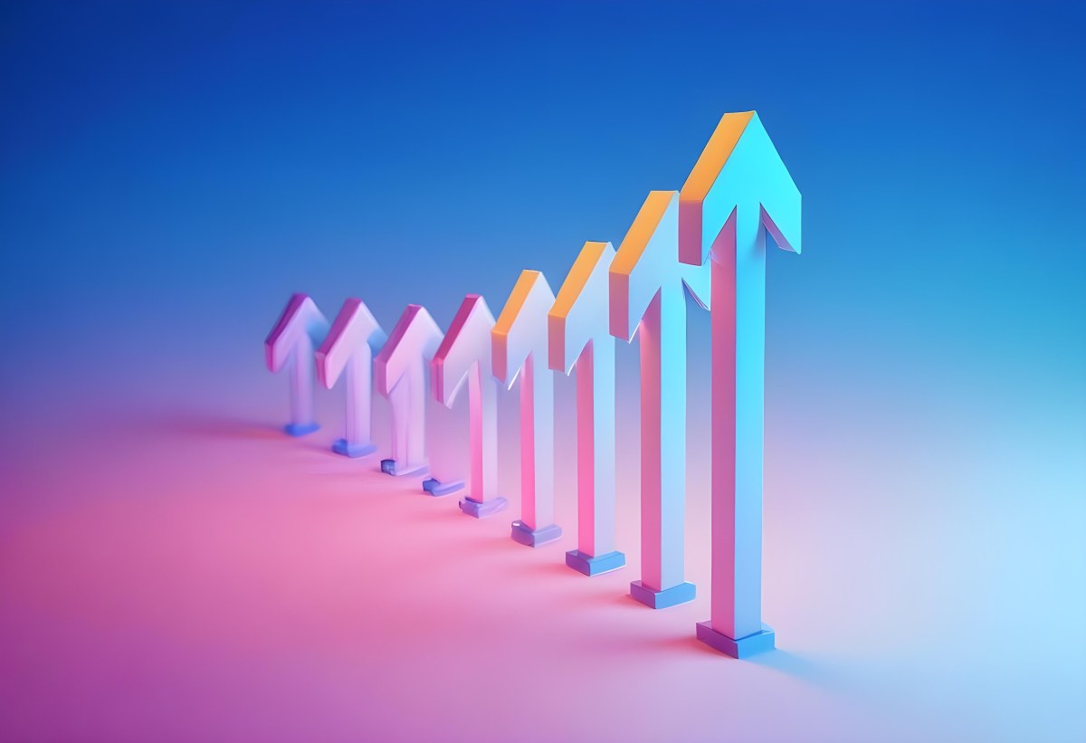 A Row Of Blue Arrows Pointing Upwards The Arrows Are Getting Bigger Blue And Pink Gradient Background Success Concept Business Growth 15 88bb
