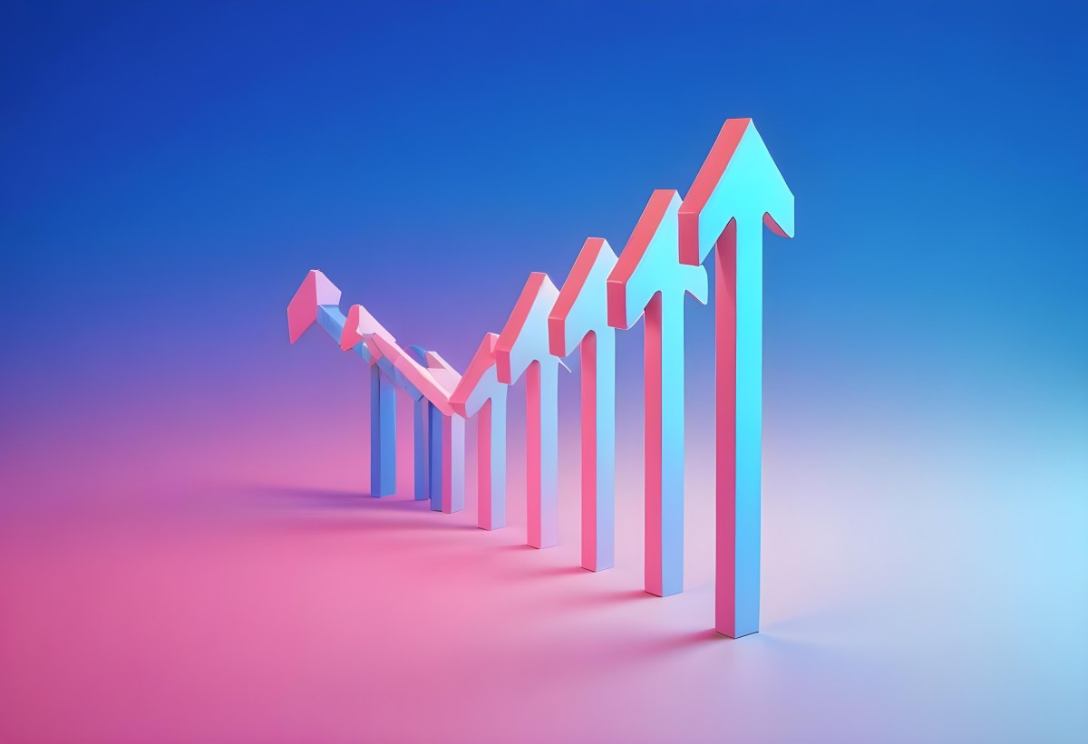 A Row Of Blue Arrows Pointing Upwards The Arrows Are Getting Bigger Blue And Pink Gradient Background Success Concept Business Growth 17 F1db