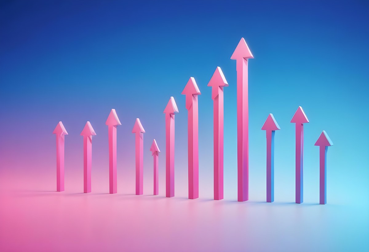 A Row Of Blue Arrows Pointing Upwards The Arrows Are Getting Bigger Blue And Pink Gradient Background Success Concept Business Growth 18 4957