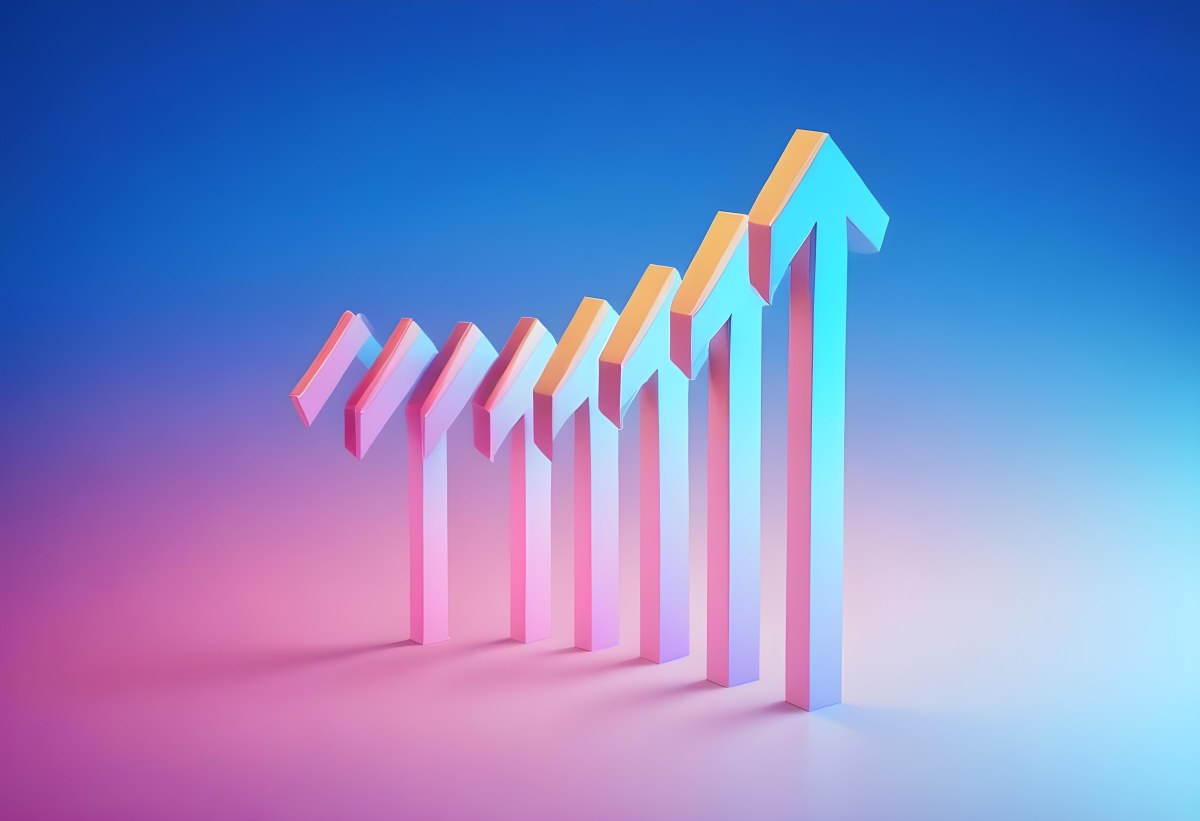 A Row Of Blue Arrows Pointing Upwards The Arrows Are Getting Bigger Blue And Pink Gradient Background Success Concept Business Growth 19 6e92