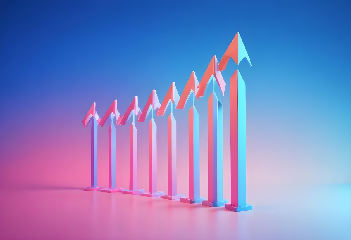 A Row Of Blue Arrows Pointing Upwards The Arrows Are Getting Bigger Blue And Pink Gradient Background Success Concept Business Growth 4 1b81