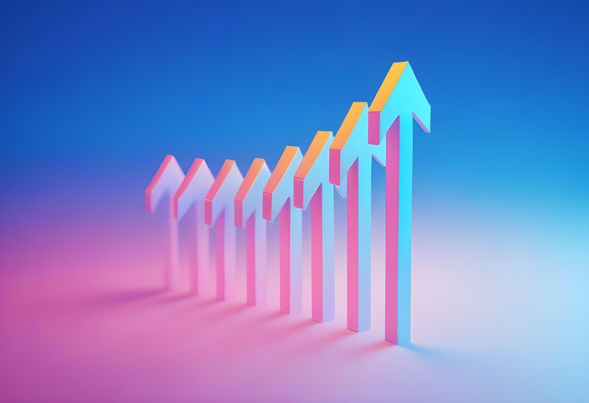 A Row Of Blue Arrows Pointing Upwards The Arrows Are Getting Bigger Blue And Pink Gradient Background Success Concept Business Growth 7 C96d