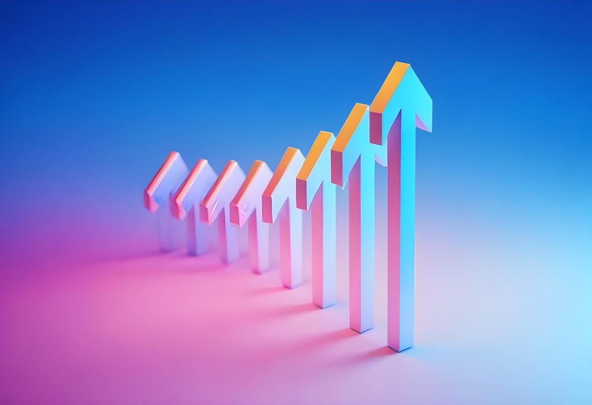 A Row Of Blue Arrows Pointing Upwards The Arrows Are Getting Bigger Blue And Pink Gradient Background Success Concept Business Growth 9 24cf
