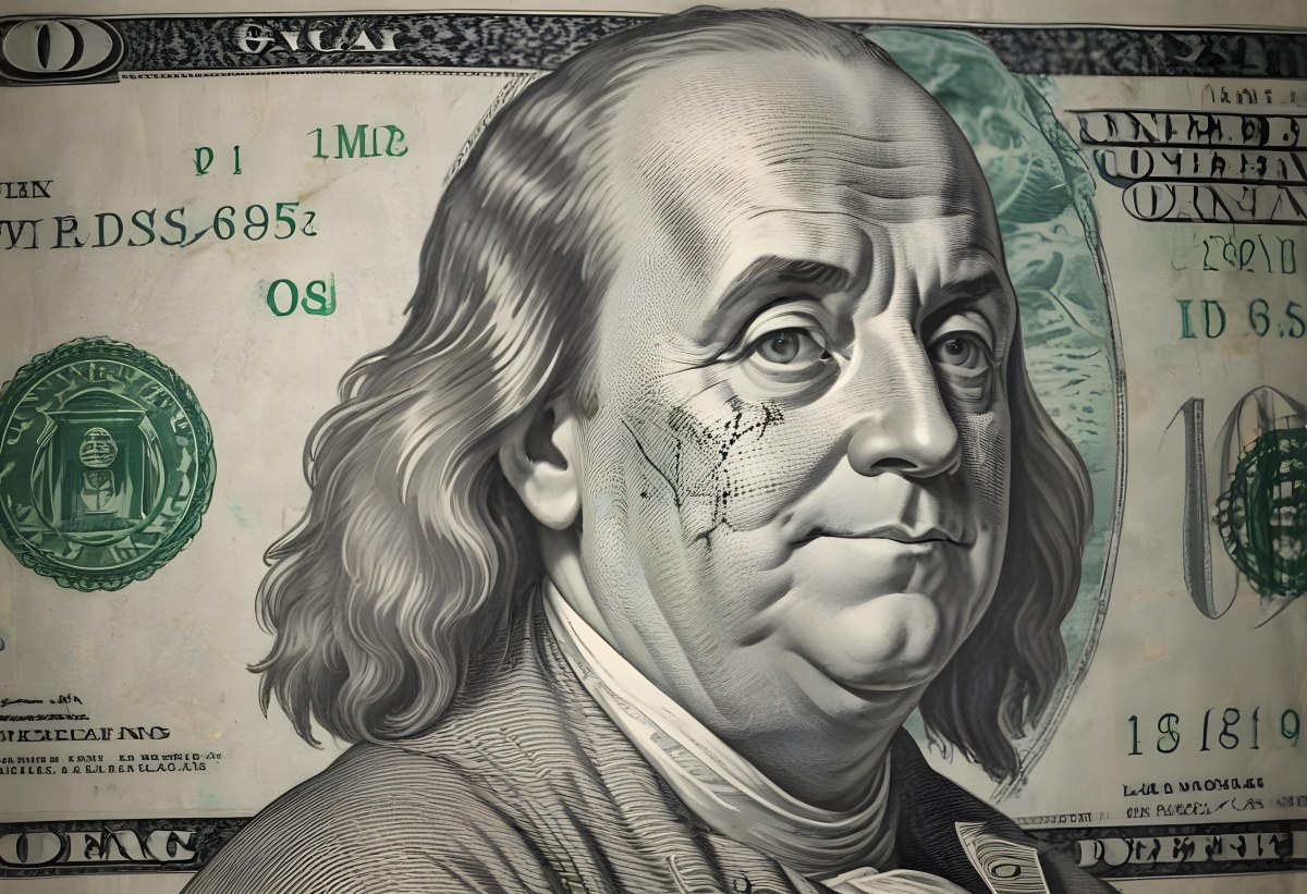 Benjamin Franklin Portrait On A One Hundred Dollar Bill Overlaid With A Stock Market Chart And Dollar Signs In A Financial Context 21 12df