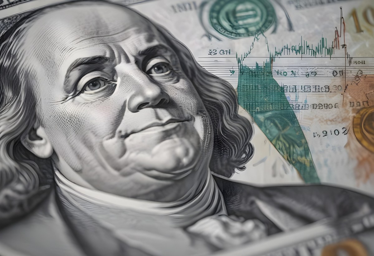 Benjamin Franklin Portrait On A One Hundred Dollar Bill Overlaid With A Stock Market Chart And Dollar Signs In A Financial Context 30 22c0