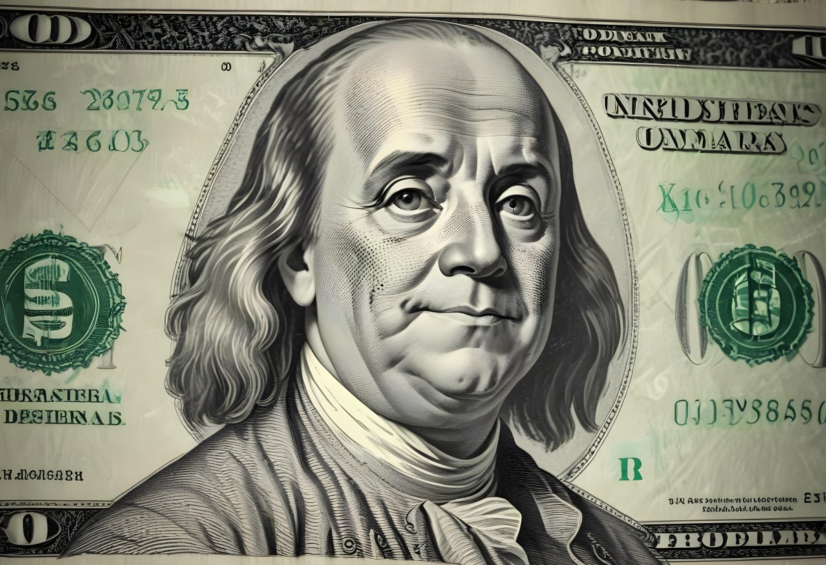Benjamin Franklin Portrait On A One Hundred Dollar Bill Overlaid With A Stock Market Chart And Dollar Signs In A Financial Context 35 3233