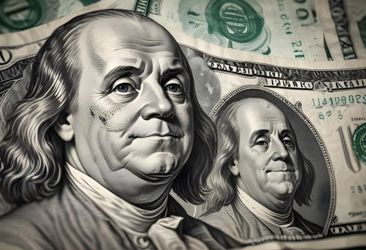 Benjamin Franklin Portrait On A One Hundred Dollar Bill Overlaid With A Stock Market Chart And Dollar Signs In A Financial Context 38 34e3