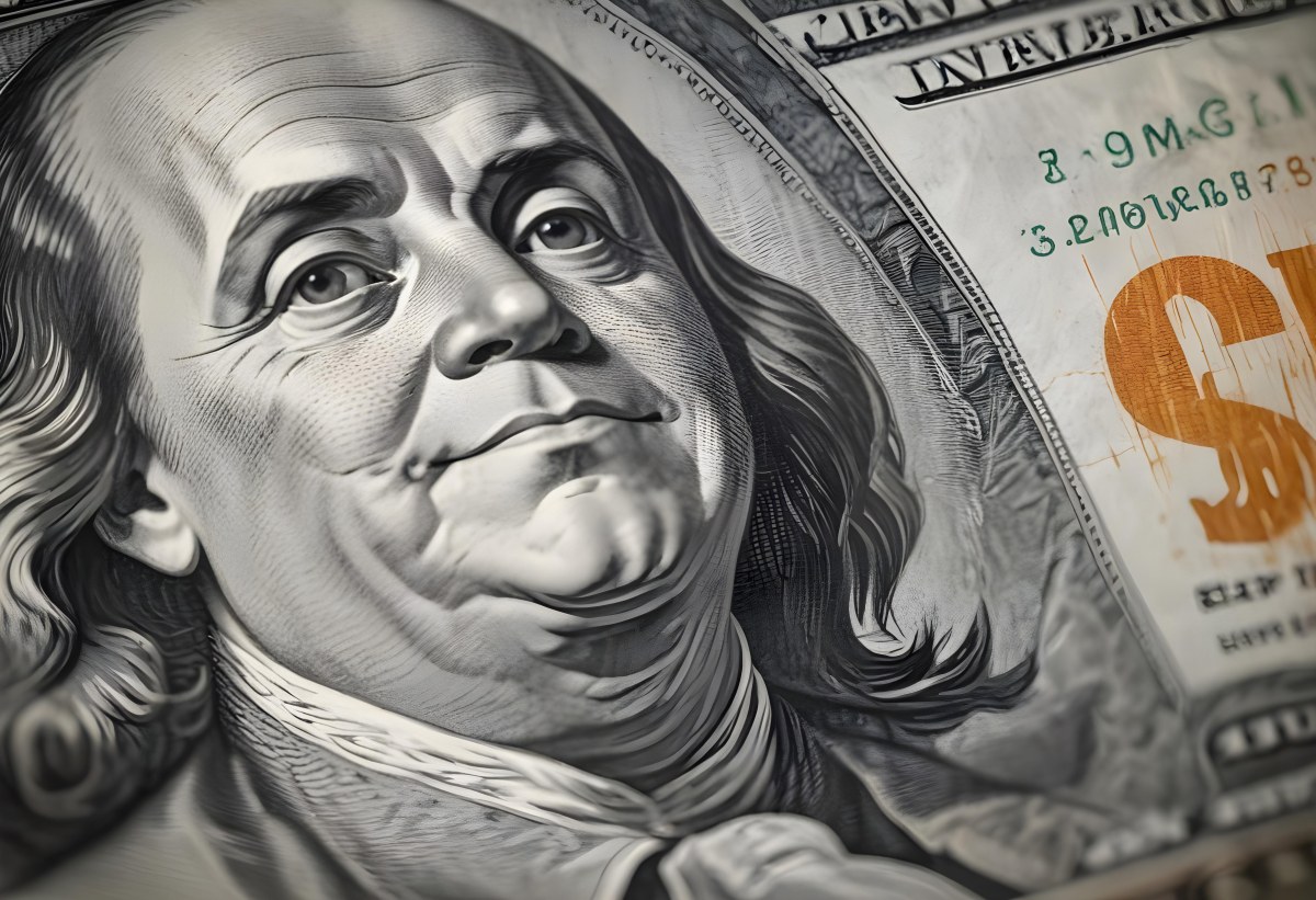 Benjamin Franklin Portrait On A One Hundred Dollar Bill Overlaid With A Stock Market Chart And Dollar Signs In A Financial Context 45 11d1