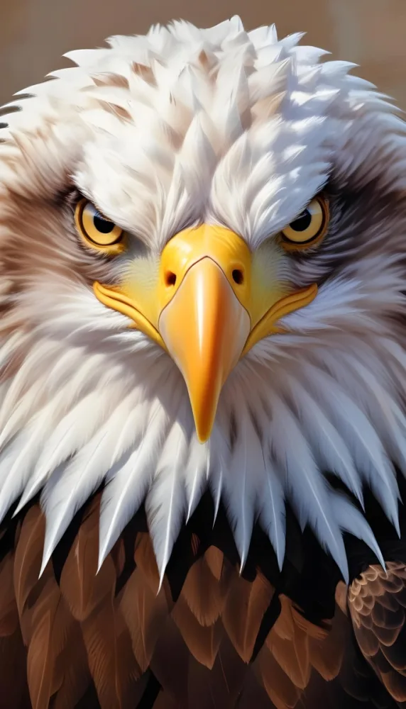 Close Up Of A Bald Eagle With Piercing Brown Eyes And A Sharp White Beak White And Brown Feathers Detailed Plumage Intense Gaze Majestic Bird Vibrant Colors Neutral Background 1 84d0
