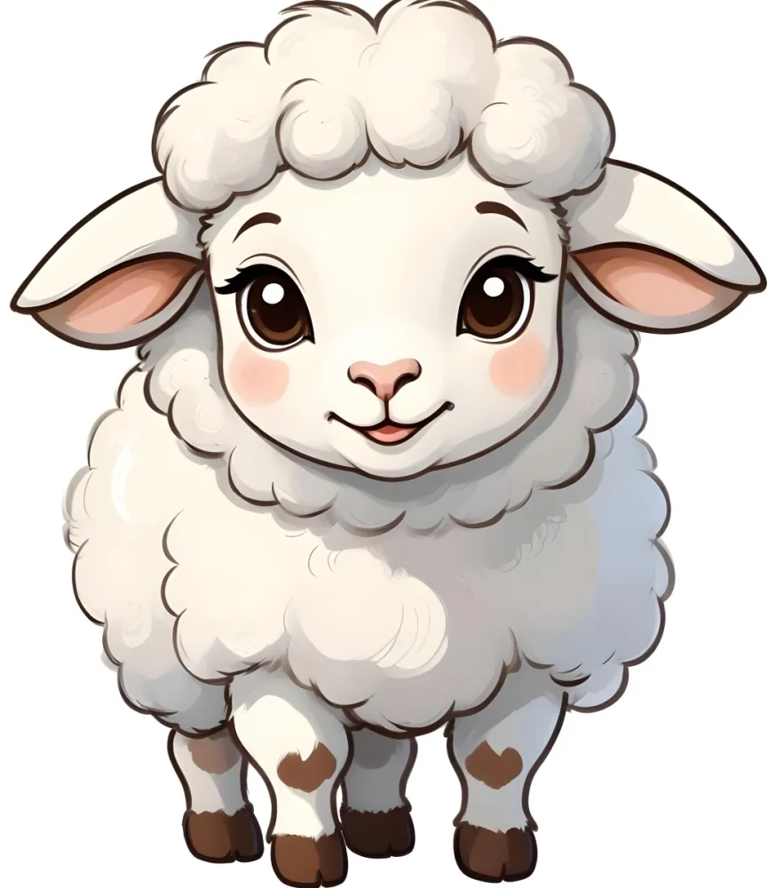 Digital Painting A Cute Brown Sheep With Big Brown Eyes And Brown Cheeks Fluffy Wool Small Ears Standing On A White Background Cartoon Style Soft Shadows Bold And Slim Lines Brush Strokes 12 4e8a