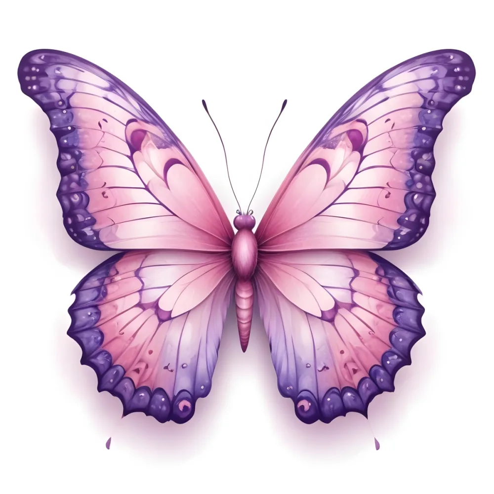 Digital Painting Pink And Purple Butterfly With Intricate Wing Patterns Symmetrical Design Soft Pastel Colors Delicate Antennae And A Clean White Background Bold And Slim Lines Brush Strokes 50 D410