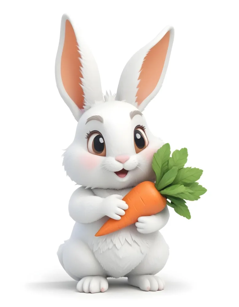 Digital Painting White Rabbit Holding A Carrot White Background Bold And Slim Lines Brush Strokes 29 E511