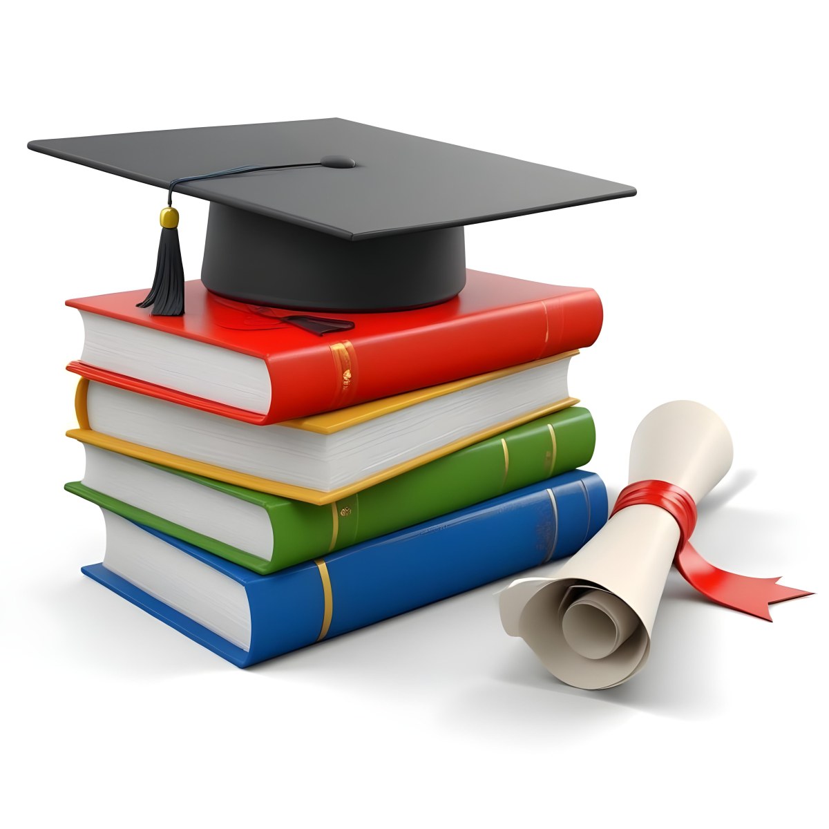 3d Model Graduation Cap On Top Of A Stack Of Books With A Diploma White Background Figure Octane Render Volumetric Highly Detailed Videogame Aesthetic 32 4e24