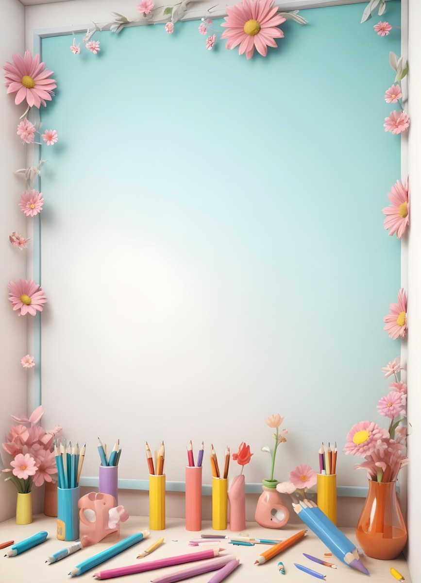 3d Model School Background With Flowers And Pencils Figure Octane Render Volumetric Highly Detailed Videogame Aesthetic 8 A0a2