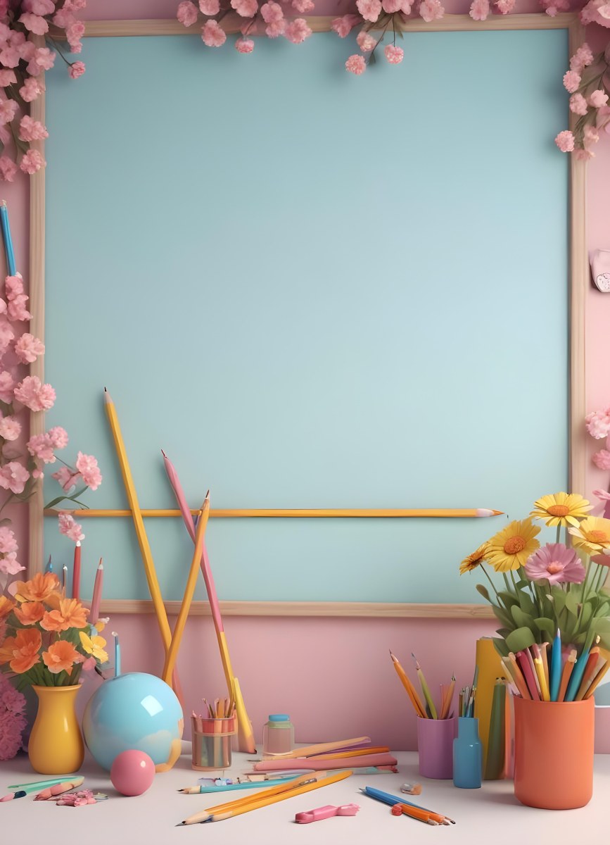 3d Model School Background With Flowers And Pencils Figure Octane Render Volumetric Highly Detailed Videogame Aesthetic 85 61d5