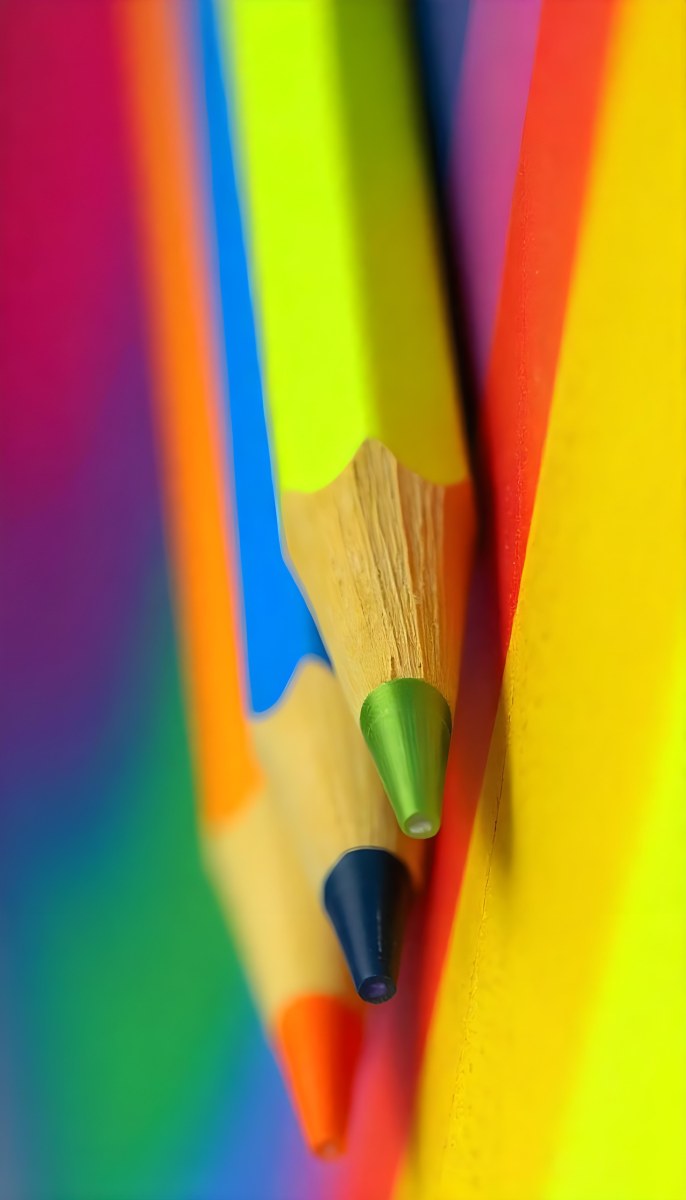 A Close Up Of Colored Pencils With A Purple Tip The Background Is A Gradient Of Purple Blue Orange Yellow And Red 46 07ef