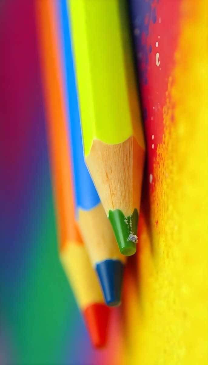 A Close Up Of Colored Pencils With A Purple Tip The Background Is A Gradient Of Purple Blue Orange Yellow And Red 6 8be8