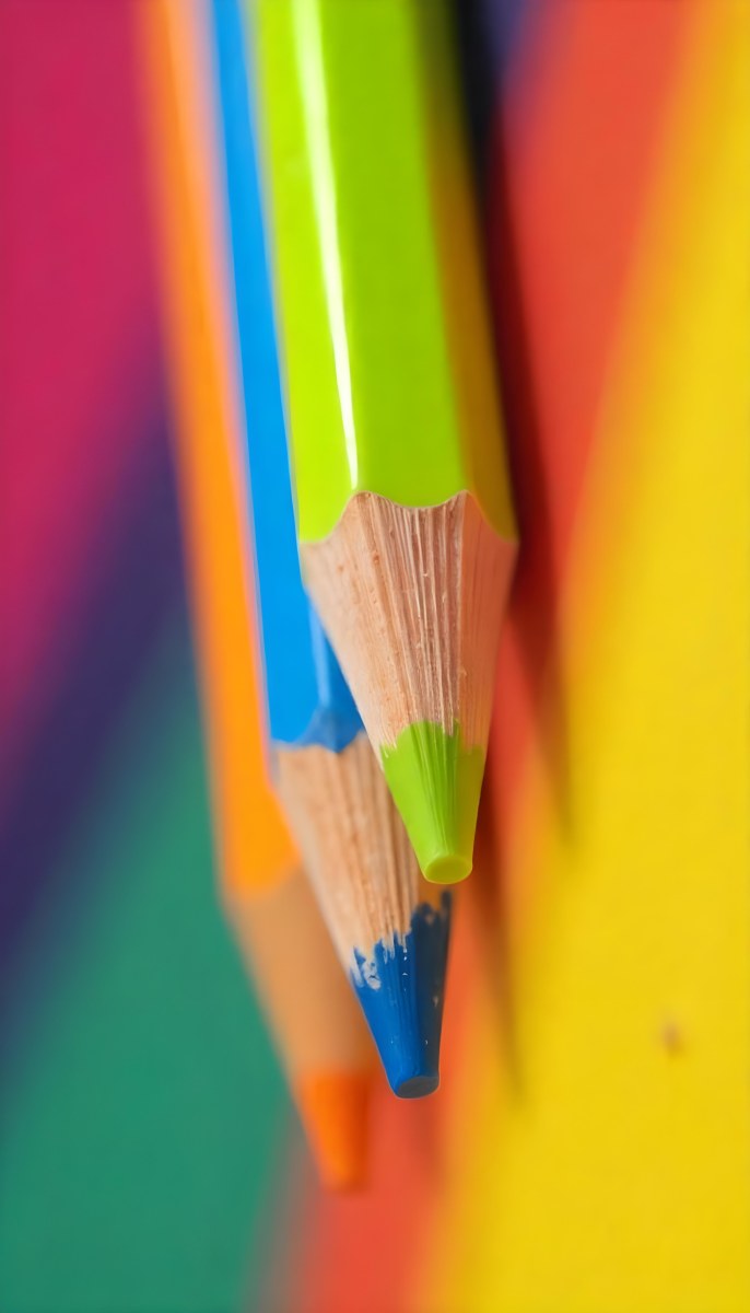 A Close Up Of Colored Pencils With A Purple Tip The Background Is A Gradient Of Purple Blue Orange Yellow And Red 7 D15f