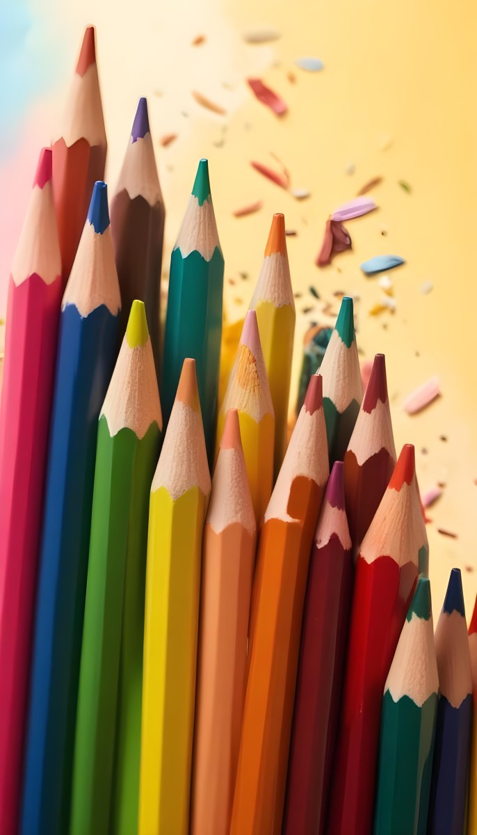 A Close Up Of Several Colored Pencils With Sharpened Tips Arranged In A Row With Colorful Shavings Scattered Around Them On A Colorful Background 5 7ffb
