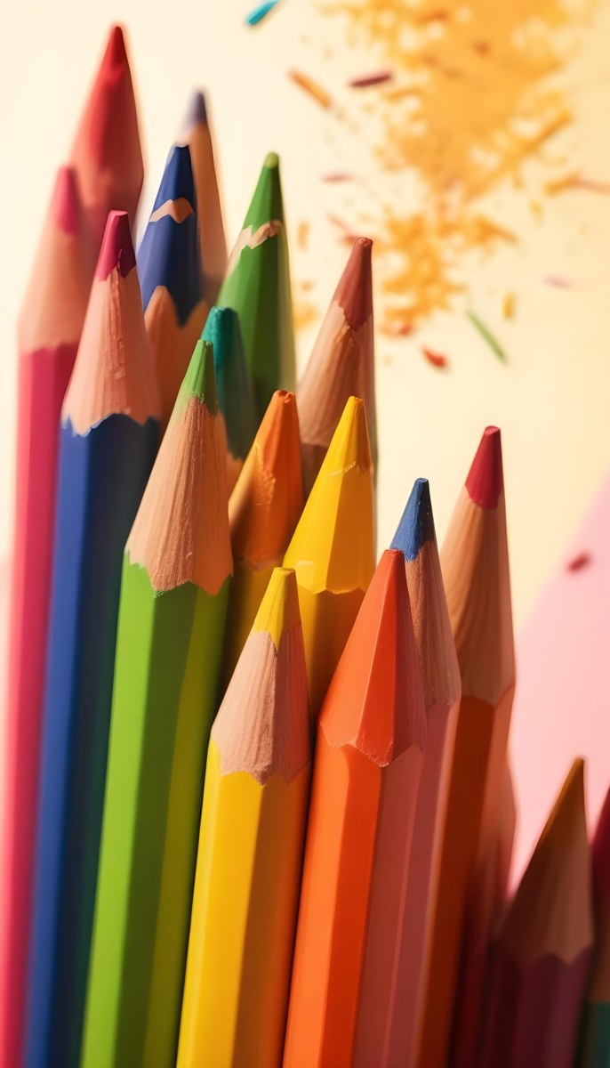A Close Up Of Several Colored Pencils With Sharpened Tips Arranged In A Row With Colorful Shavings Scattered Around Them On A Colorful Background 8 1a88