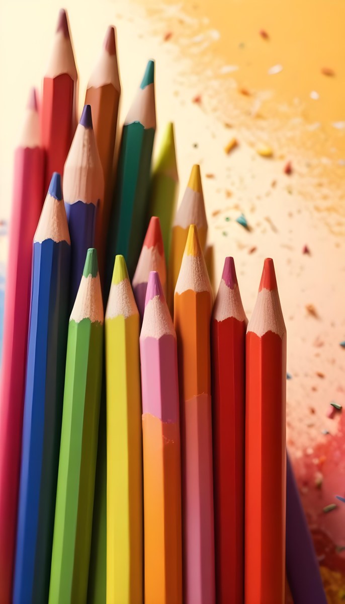 A Close Up Of Several Colored Pencils With Sharpened Tips Arranged In A Row With Colorful Shavings Scattered Around Them On A Colorful Background 9 12c0