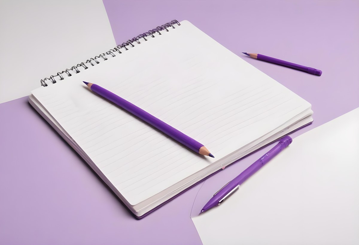 A Purple Notebook With A Spiral Binding Several Purple Pencils And A Purple Pen On A White Surface 5 2f4d