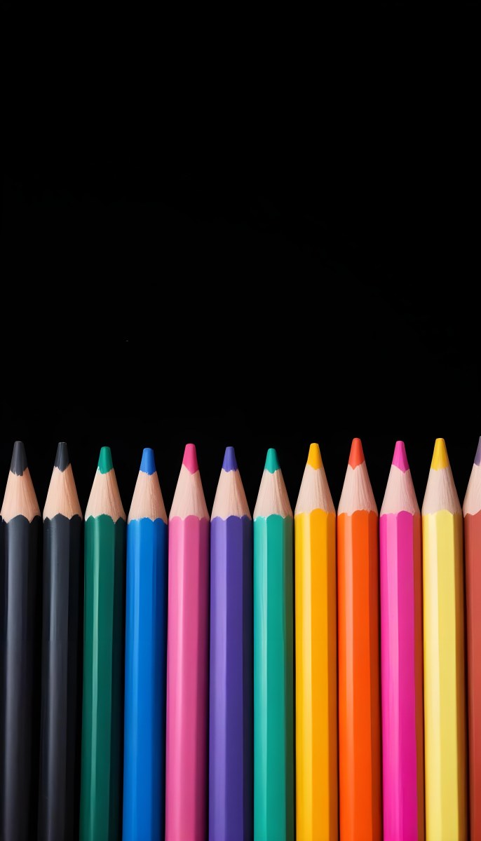 A Row Of Colored Pencils Arranged Neatly On A Black Background The Pencils Display A Variety Of Vibrant Colors Including Red Green Blue Purple Orange And Pink With Their Sharpened Tips Facing Upwards 14 9ea8