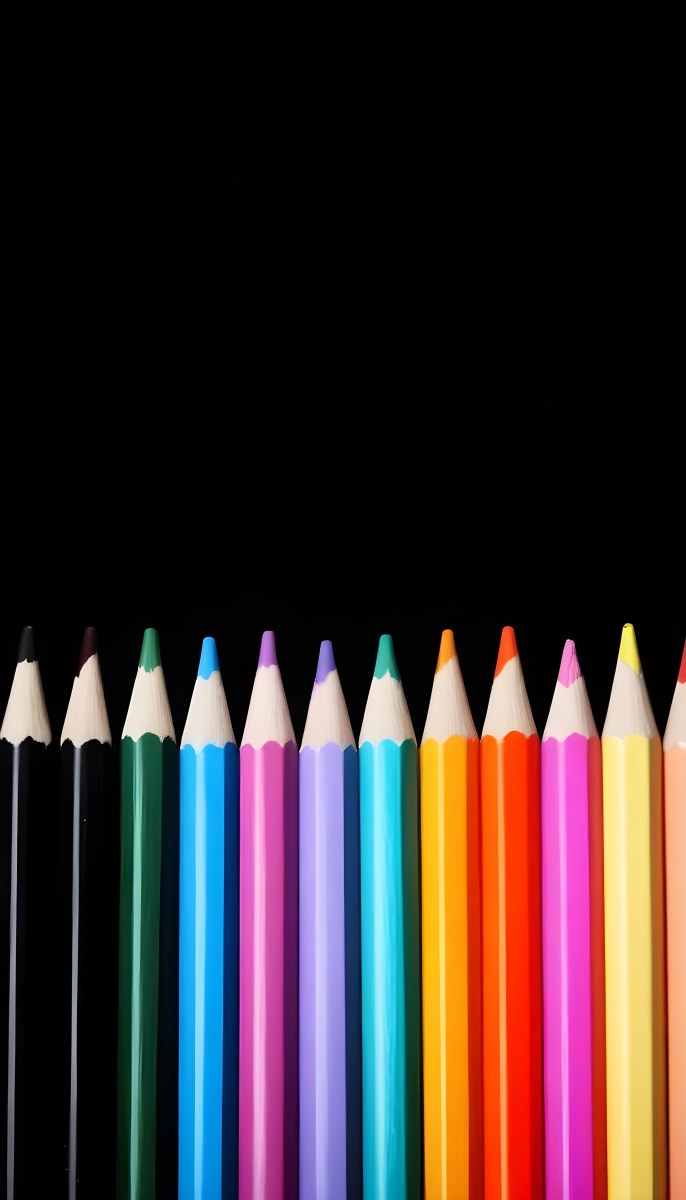 A Row Of Colored Pencils Arranged Neatly On A Black Background The Pencils Display A Variety Of Vibrant Colors Including Red Green Blue Purple Orange And Pink With Their Sharpened Tips Facing Upwards 3 33b5
