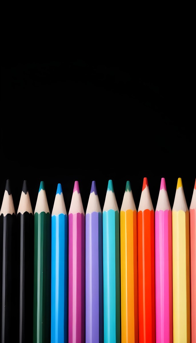 A Row Of Colored Pencils Arranged Neatly On A Black Background The Pencils Display A Variety Of Vibrant Colors Including Red Green Blue Purple Orange And Pink With Their Sharpened Tips Facing Upwards 4 A932