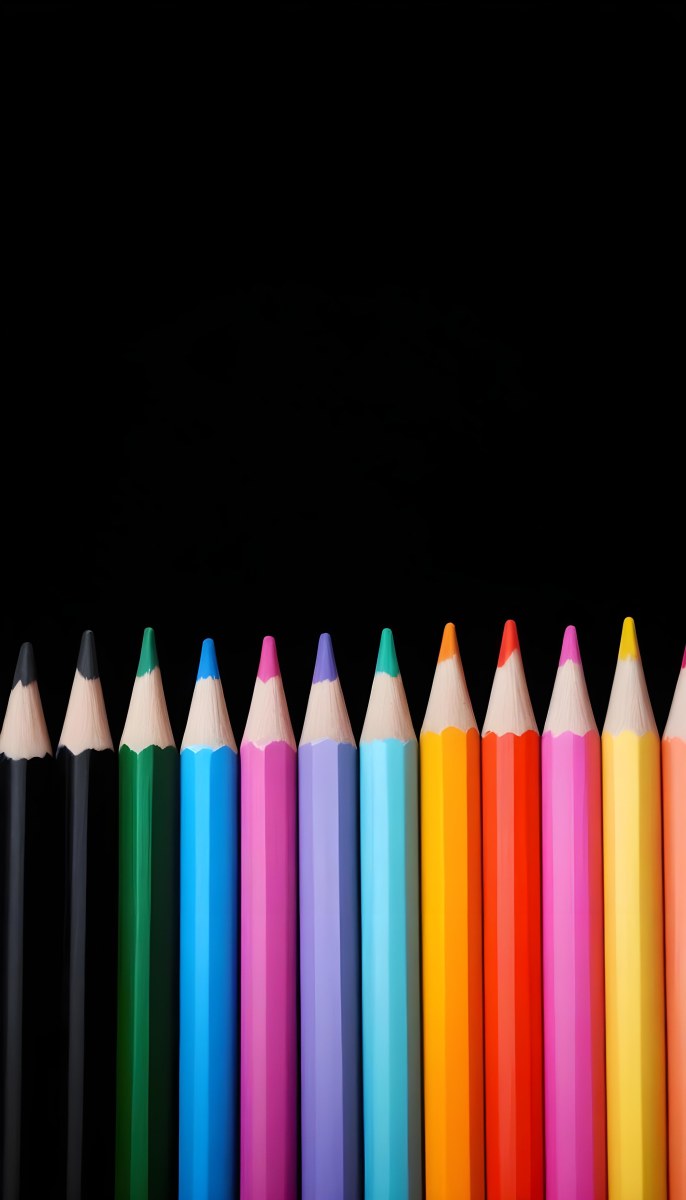 A Row Of Colored Pencils Arranged Neatly On A Black Background The Pencils Display A Variety Of Vibrant Colors Including Red Green Blue Purple Orange And Pink With Their Sharpened Tips Facing Upwards 5 2601