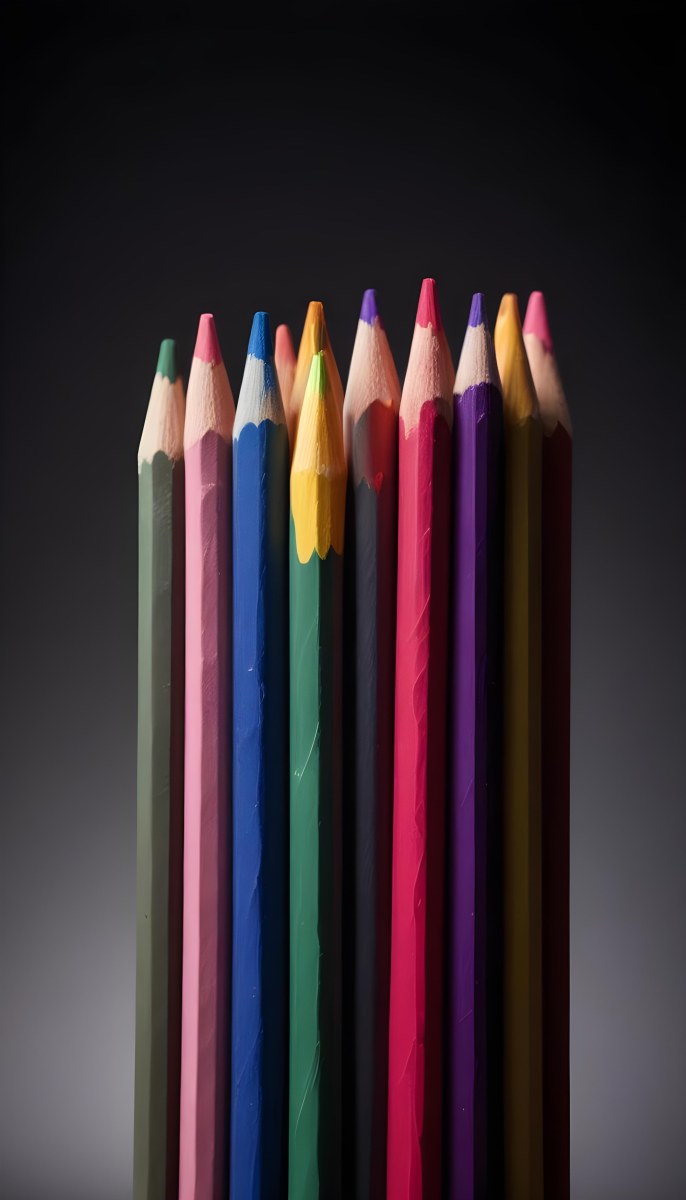 A Row Of Colored Pencils Arranged Neatly On A Black Background The Pencils Display A Variety Of Vibrant Colors Including Red Green Blue Purple Orange And Pink With Their Sharpened Tips Facing Upwards 9 537f