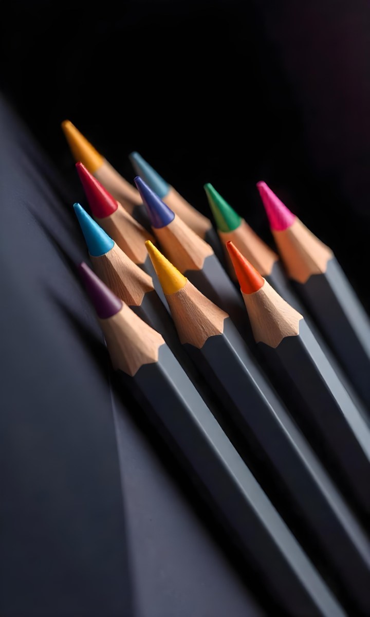 A Set Of Colored Pencils With Different Colors Arranged In A Row With A Dark Background And Soft Lighting Creating A Visually Appealing Composition 23 467c