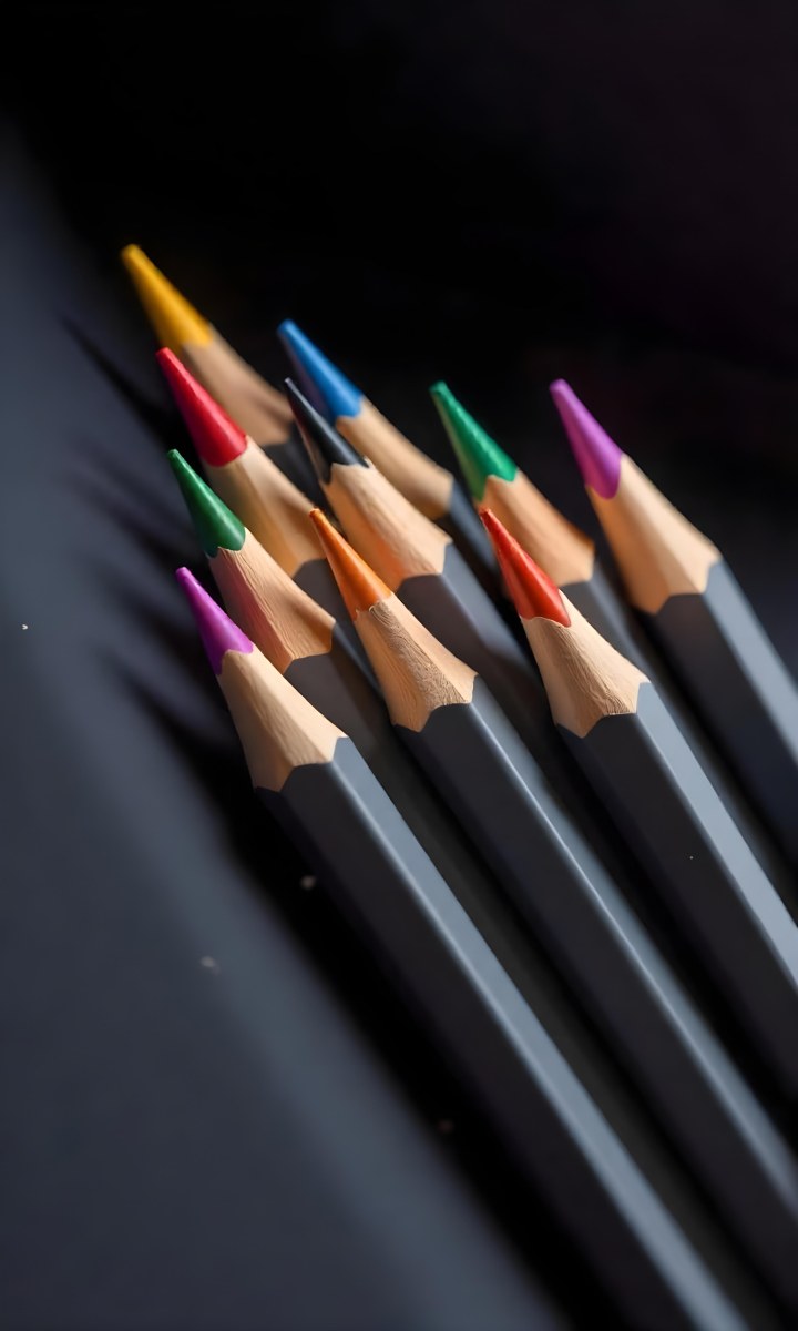 A Set Of Colored Pencils With Different Colors Arranged In A Row With A Dark Background And Soft Lighting Creating A Visually Appealing Composition 33 03ad