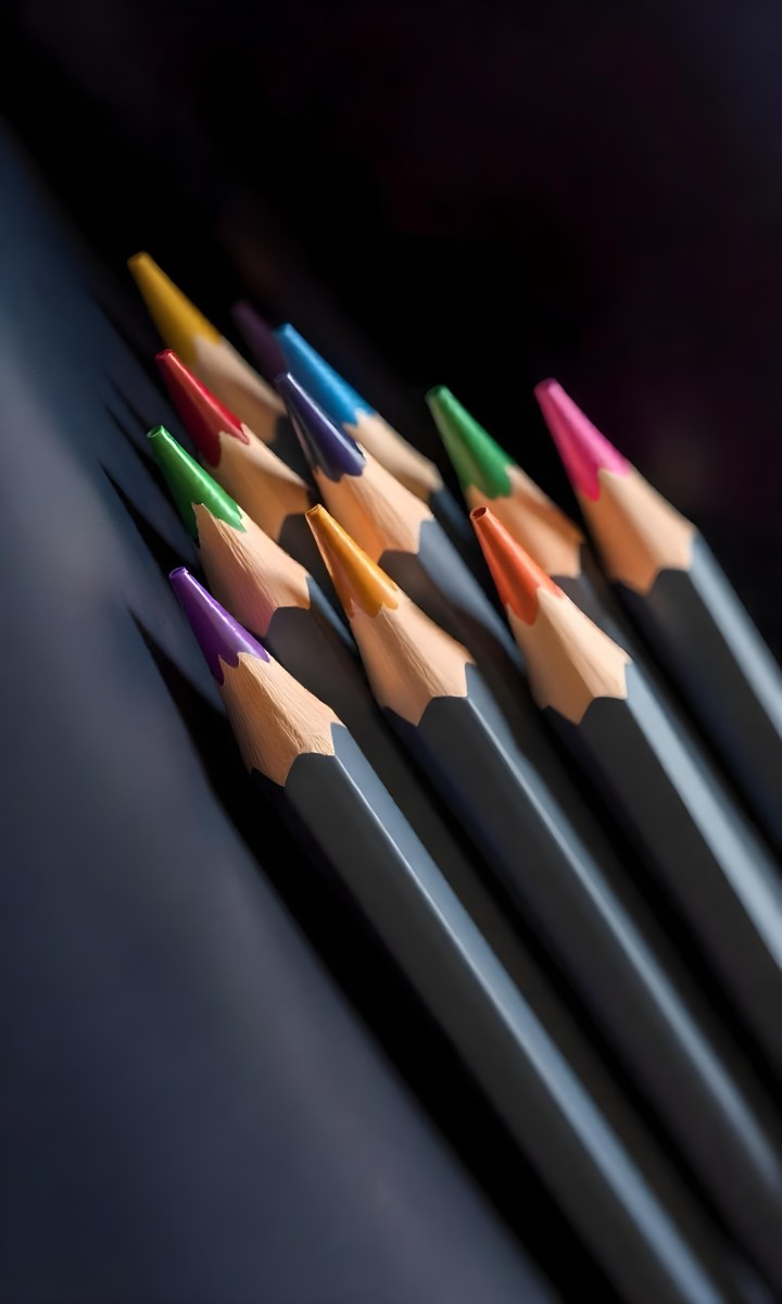 A Set Of Colored Pencils With Different Colors Arranged In A Row With A Dark Background And Soft Lighting Creating A Visually Appealing Composition 9 7caf