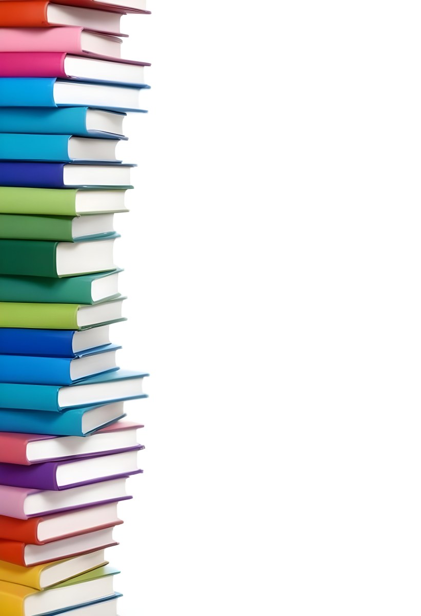 A Stack Of Colorful Books In Shades Of Blue Green And Purple Against A White Background 13 44e2