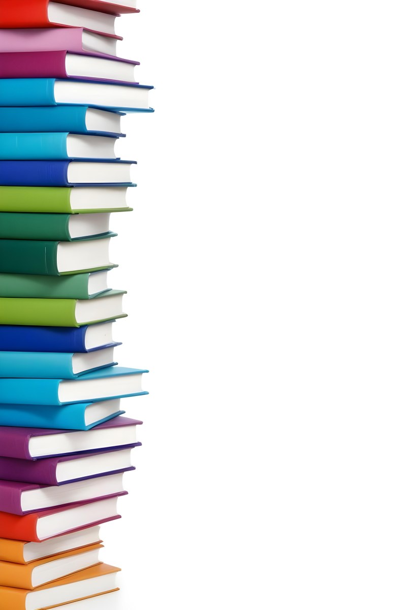A Stack Of Colorful Books In Shades Of Blue Green And Purple Against A White Background 17 461b